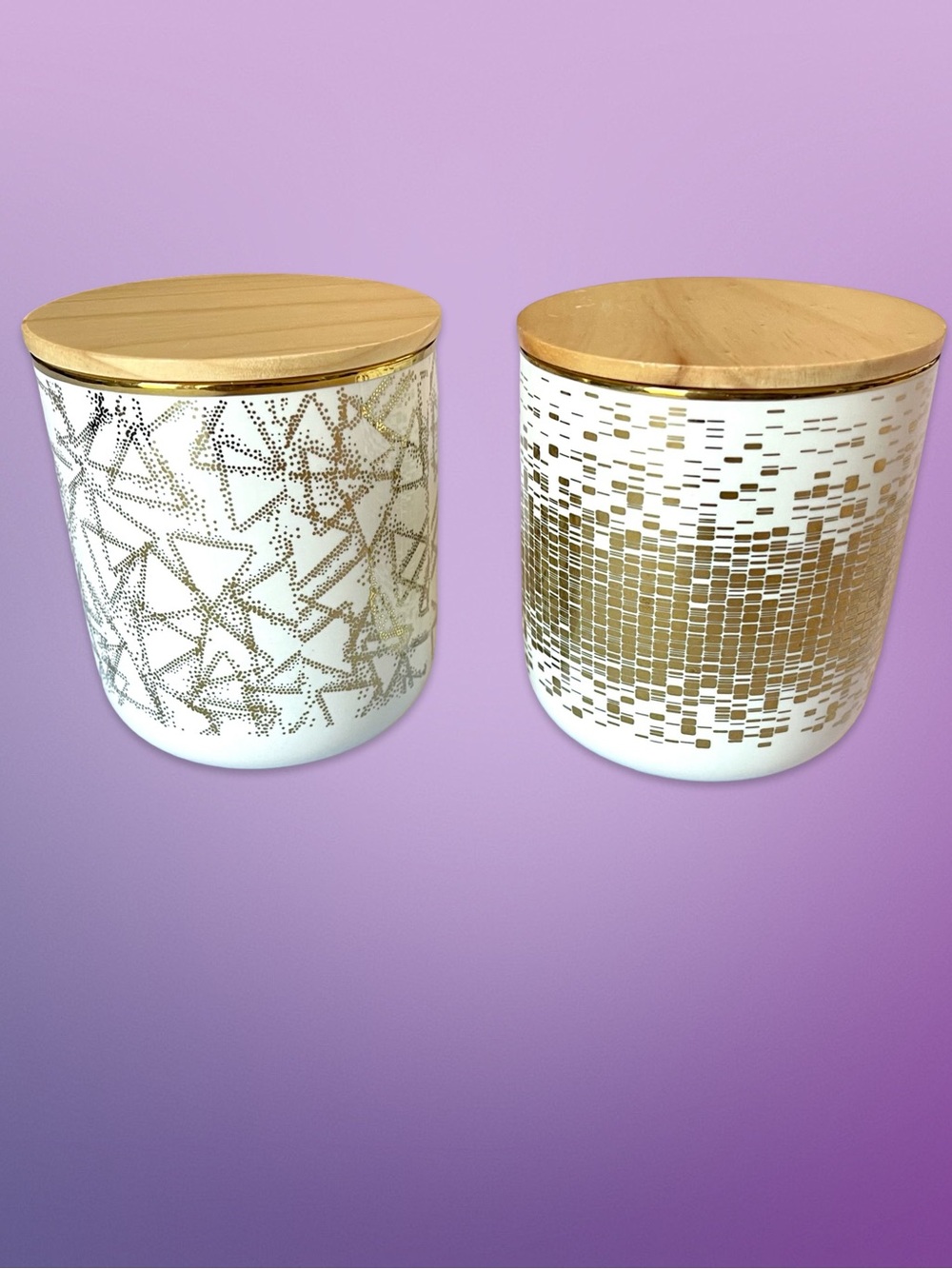 DI White Ceramic Kitchen Storage Canisters Patterned Metallic Gold Bamboo Lids